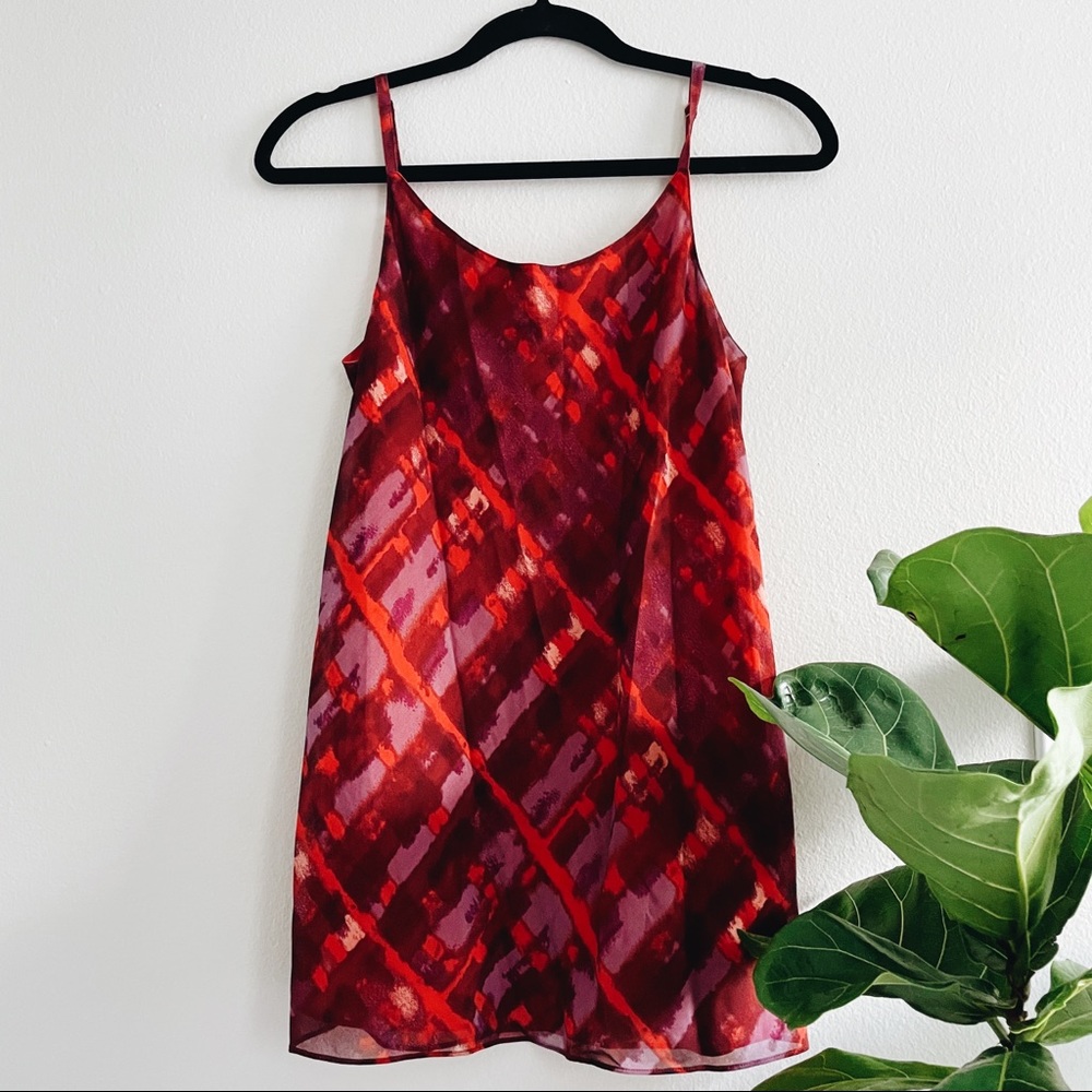CAbi Red and Pink Abstract Print Silk Tank top small